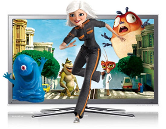 Samsung UE46C8000 3D TV displaying animated characters.