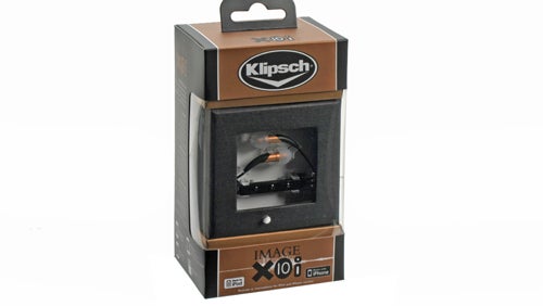 Klipsch Image X10i headphones packaged in a display box.