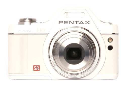 Pentax Optio I-10 digital camera front view on white background.