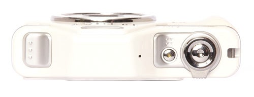 Pentax Optio I-10 camera isolated on white background.