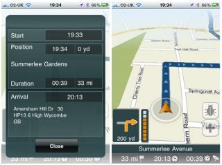 Screenshot of Skobbler GPS navigation app on iPhone.