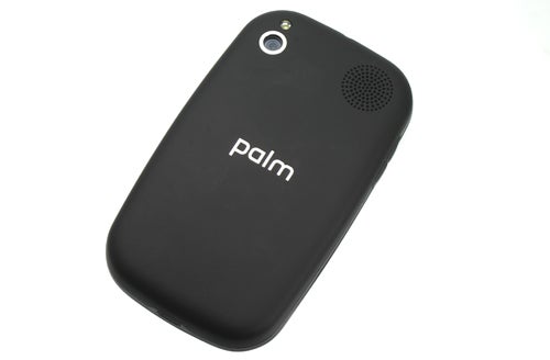 Back view of Palm Pre Plus smartphone with logo.