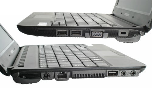 Samsung NB30 laptop with ports visible.