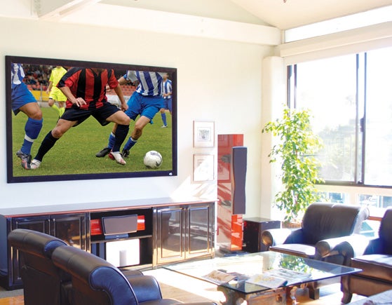 Black Diamond II screen displaying a soccer game in a living room.