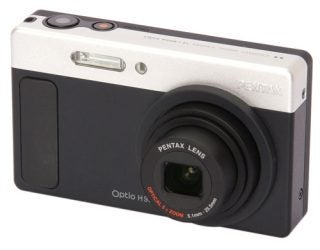 Pentax Optio H90 digital camera on a white background.
