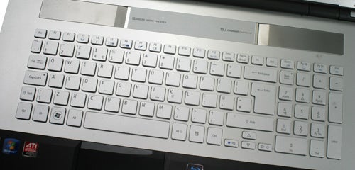 Close-up of Acer Aspire Ethos 8943G laptop keyboard.