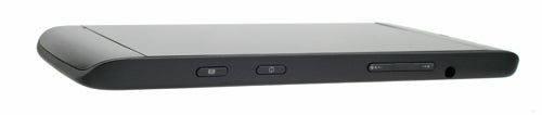 Side view of a Dell Streak mobile device.Dell Streak smartphone side view showing charging port.