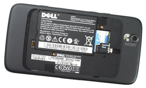 Dell Streak smartphone showing back cover and battery compartment.