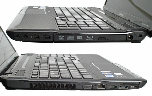 Toshiba Satellite A660-14C laptop showing ports and DVD drive.