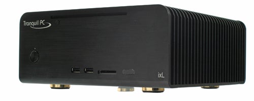 Tranquil PC ixL fanless computer on a white background.