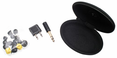 Shure SE535 earphones, accessories, and carrying case.