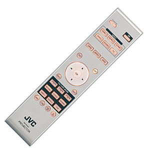JVC DLA-HD990 projector remote control on white background.