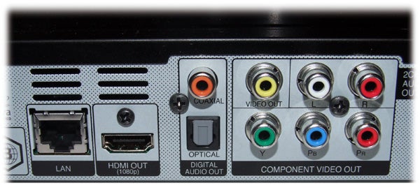 LG BD570 Blu-ray player rear connectivity panel.