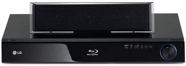 LG HB965TZ home theater system with Blu-ray player.