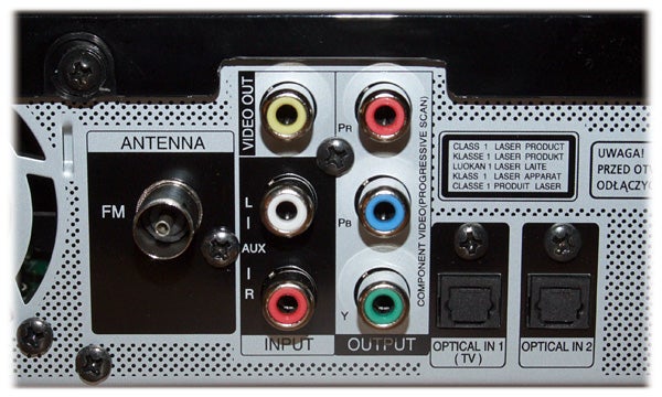 Back panel of LG HB965TZ home theater system showing connections.