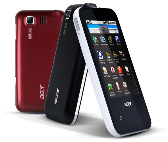 Acer beTouch E400 smartphones in white and burgundy.