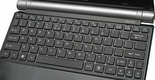 Close-up of MSI Wind U160 laptop keyboard.