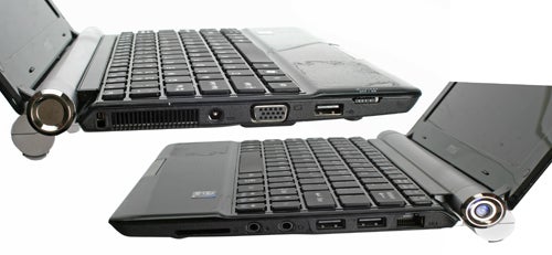 MSI Wind U160 netbook from various angles showing ports.