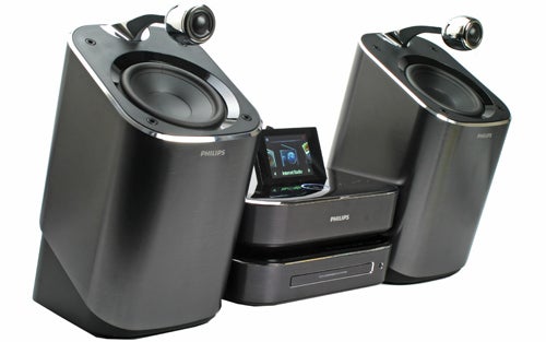Philips MCi900 sound system with speakers and display screen.