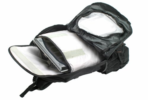 Open Pakuma Akara K1 laptop bag showcasing compartments