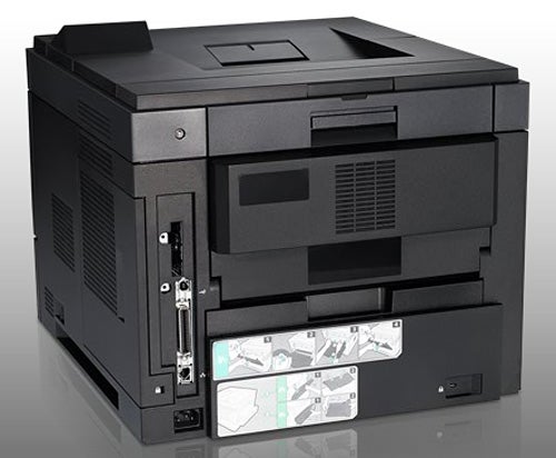 Dell 5330dn monochrome laser printer on a desk.
