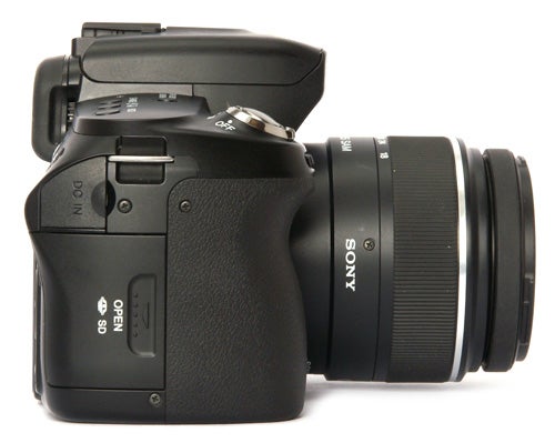 Sony Alpha A450 DSLR camera with lens attached.