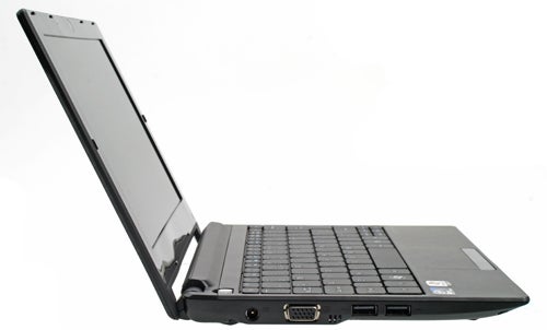 Acer Aspire One D260 netbook with open lid on white background.
