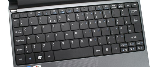 Close-up of Acer Aspire One 533 laptop keyboard.