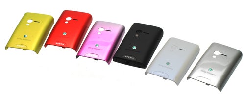Sony Ericsson X10 mini phone covers in various colors.