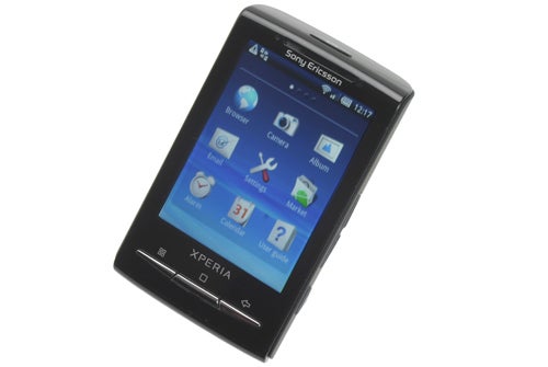 Sony Ericsson X10 mini smartphone on white background.