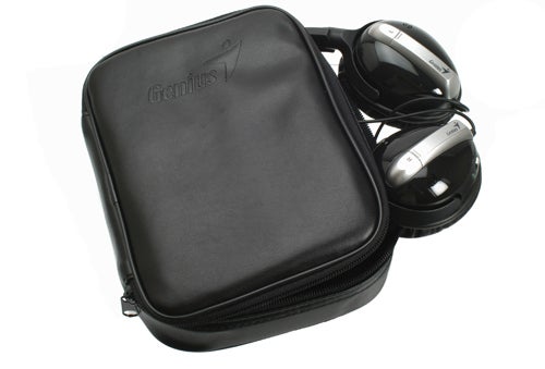 Genius GHP-04NC noise-cancelling headphones with carrying case.