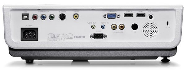 Rear view of BenQ W1000+ projector showing ports and connectors.