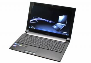 Asus N53JN laptop with screen displaying wallpaper.