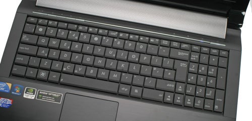 Asus N53JN laptop keyboard and touchpad close-up.