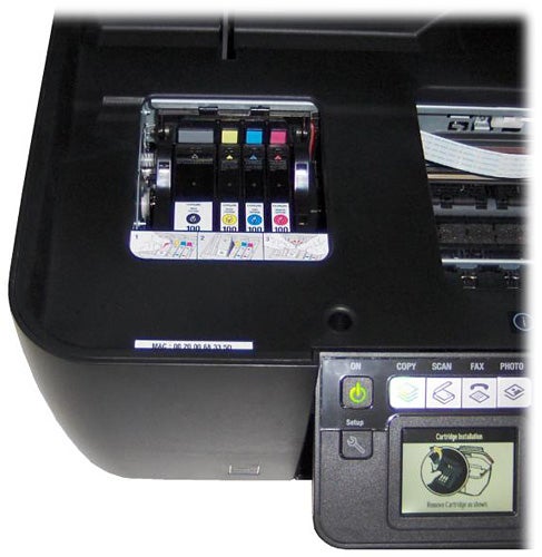Lexmark Prospect Pro205 printer with open ink cartridge bay.