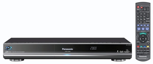 Panasonic DMR-BS880 Blu-ray recorder with remote control.