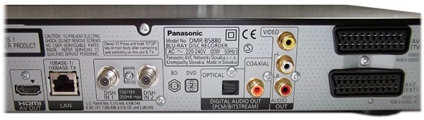 Rear panel of Panasonic DMR-BS880 Blu-ray recorder with various ports.