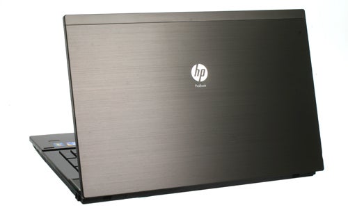 HP ProBook 4720s laptop with logo on brushed metal lid.