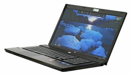 HP ProBook 4720s laptop with open lid and screen display.