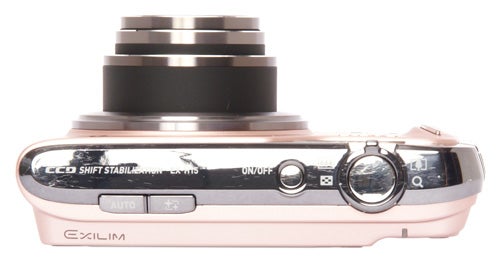 Casio Exilim EX-H15 digital camera in pink color.
