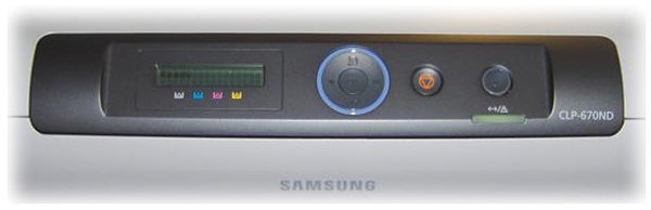 Samsung CLP-670ND printer control panel close-up.