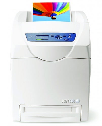 Xerox Phaser 6280 color printer with printed page.
