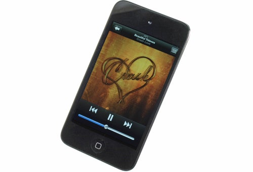 iPod touch 4th Gen displaying a music player interface.