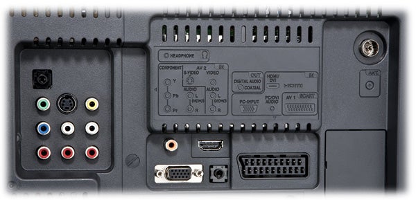 Back panel of Sharp Aquos LC-22DV200E showing connectivity ports.