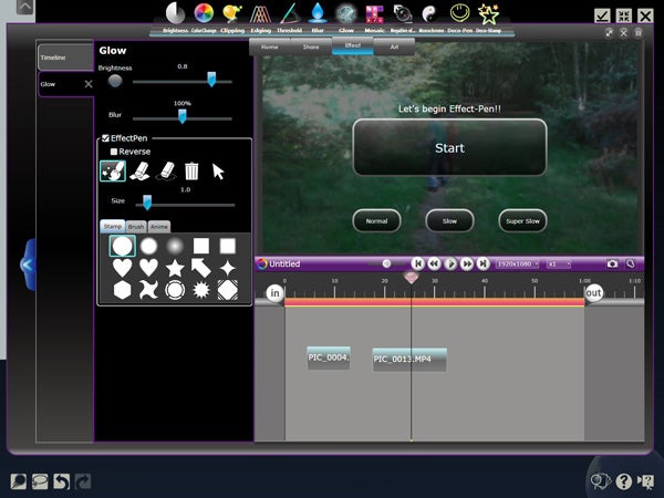 Video editing software interface with effect options and timeline.
