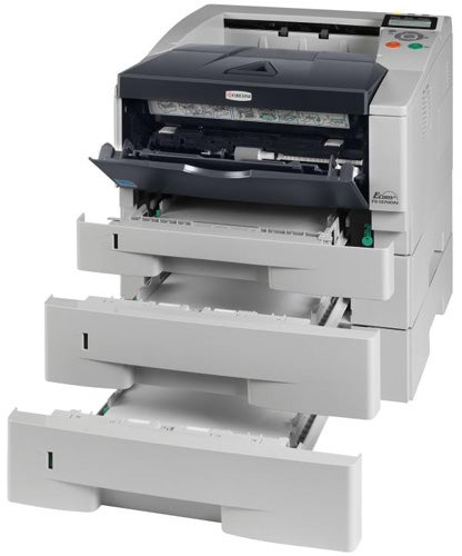 Kyocera Mita FS-1370DN printer with open trays.