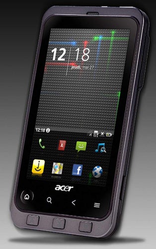 Acer Stream smartphone displaying colorful icons on screen.