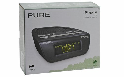 Pure Siesta Mi digital clock radio in packaging.