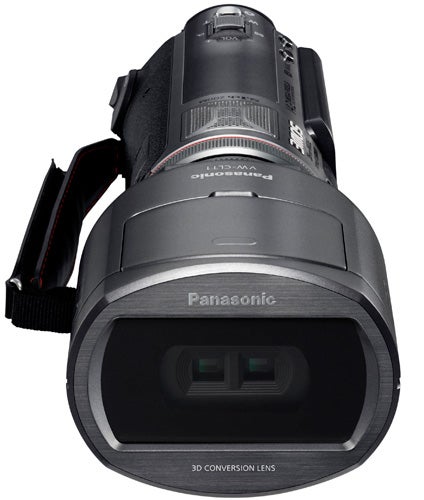 Panasonic HDC-SDT750 camcorder with 3D conversion lens.
