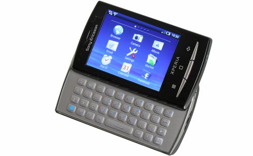 Sony Ericsson X10 Mini Pro with slide-out keyboard displayed.